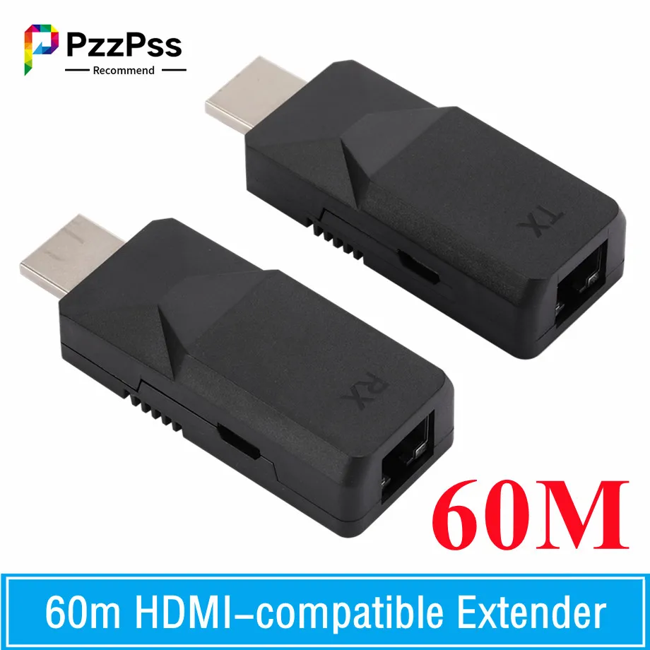 O repetidor compatível do extensor de 60m hdmi 1080p hdmi-compatível ao adaptador rj45 estende sobre o único cabo do gato 5e/6 para o dvd do hdtv do pc