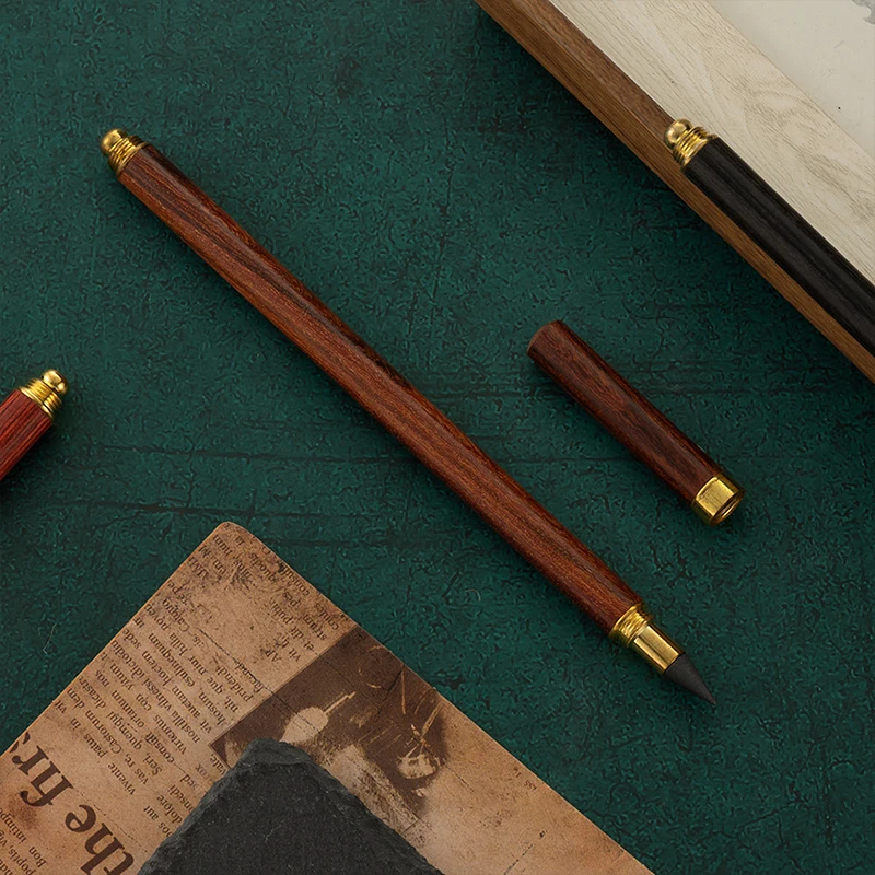 Retro Sandalwood Wooden Eternal Pencil No Ink Unlimited Writing Pens Environmental Friendly Student Writing Supplies Stationery