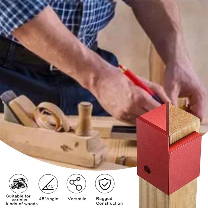 ABKD 센터 파인더 도구 견고한 알루미늄 합금 45도 각도 마커 사각형 또는 원형 목재 펜 센터 파인더, 빨간색