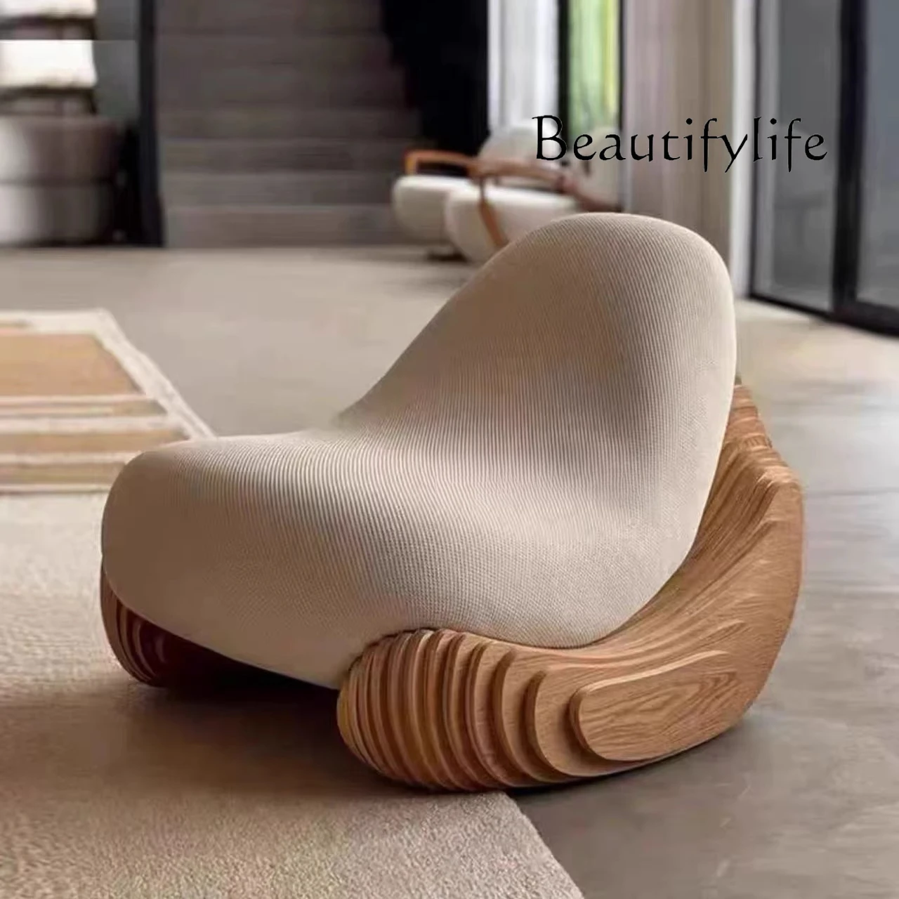 

Nordic light luxury modern designer hotel living room home solid wood backrest leisure chair single sofa chair leisure chair