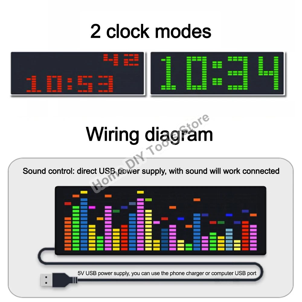 Aktywowany głosem LED Music Spectrum Rhythm Light Kolorowy 1624 Czujnik głosu RGB z wyświetlaczem zegara Wskaźnik poziomu dźwięku Miernik VU