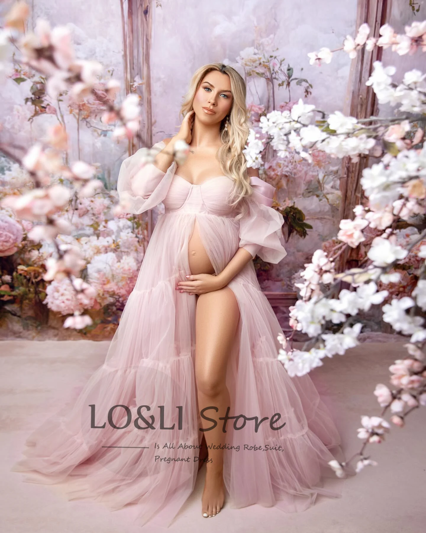 Maternity Tulle Dresses For Photoshoot Long Pregnancy Baby Shower Dress Pregnant Photography Women's Evening Gown Off Shoulder