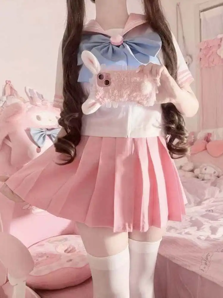 

Original Qinglan Women's College Style Uniform Set Short Sleeve Shirt And Skirt Outfit Japanese JK Uniform Design