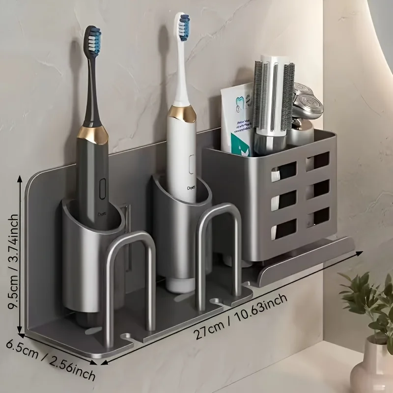Wall Mounted No Drill Toothbrush Holder Storage Slots Saving Bathroom Organizer Electric Toothbrushes Razors Modern Accessory