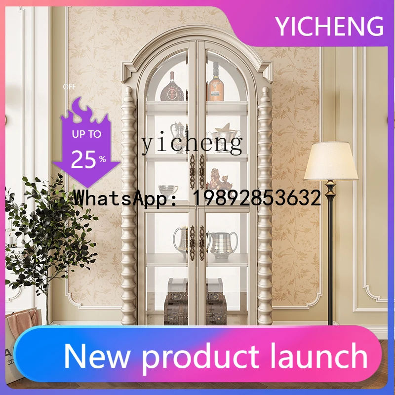 

Wine Cabinet Home Living Room European Large Capacity Locker Arched Retro Wind Wall Display Cabinet