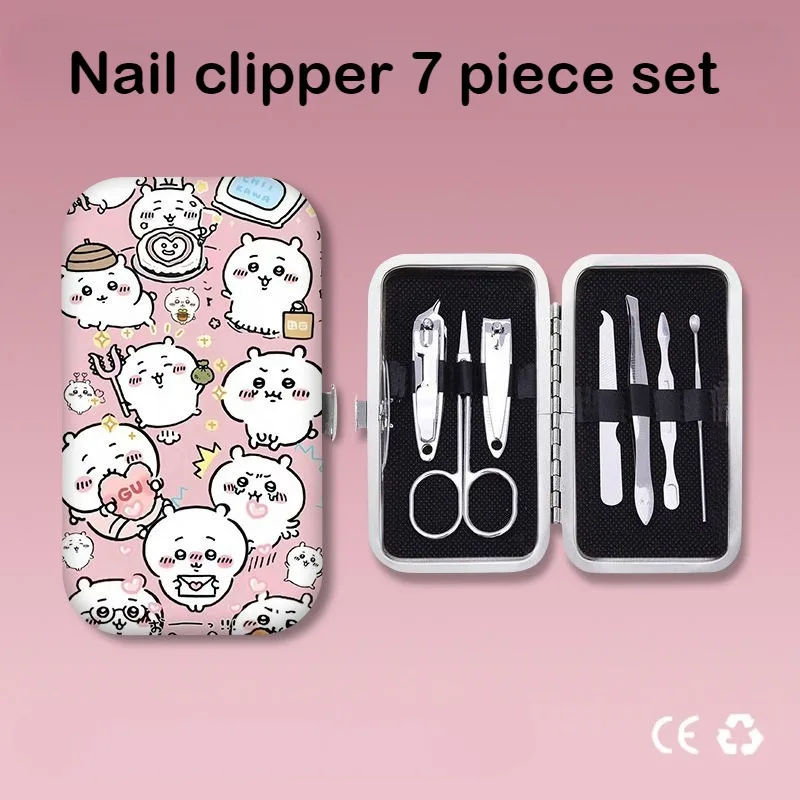 

Chiikawa Nail Clipper Set Hachiware Cartoon Cute Stainless Steel Nail Clipper Eyebrow Scissors Tool PU Case 7 Piece Set Portable