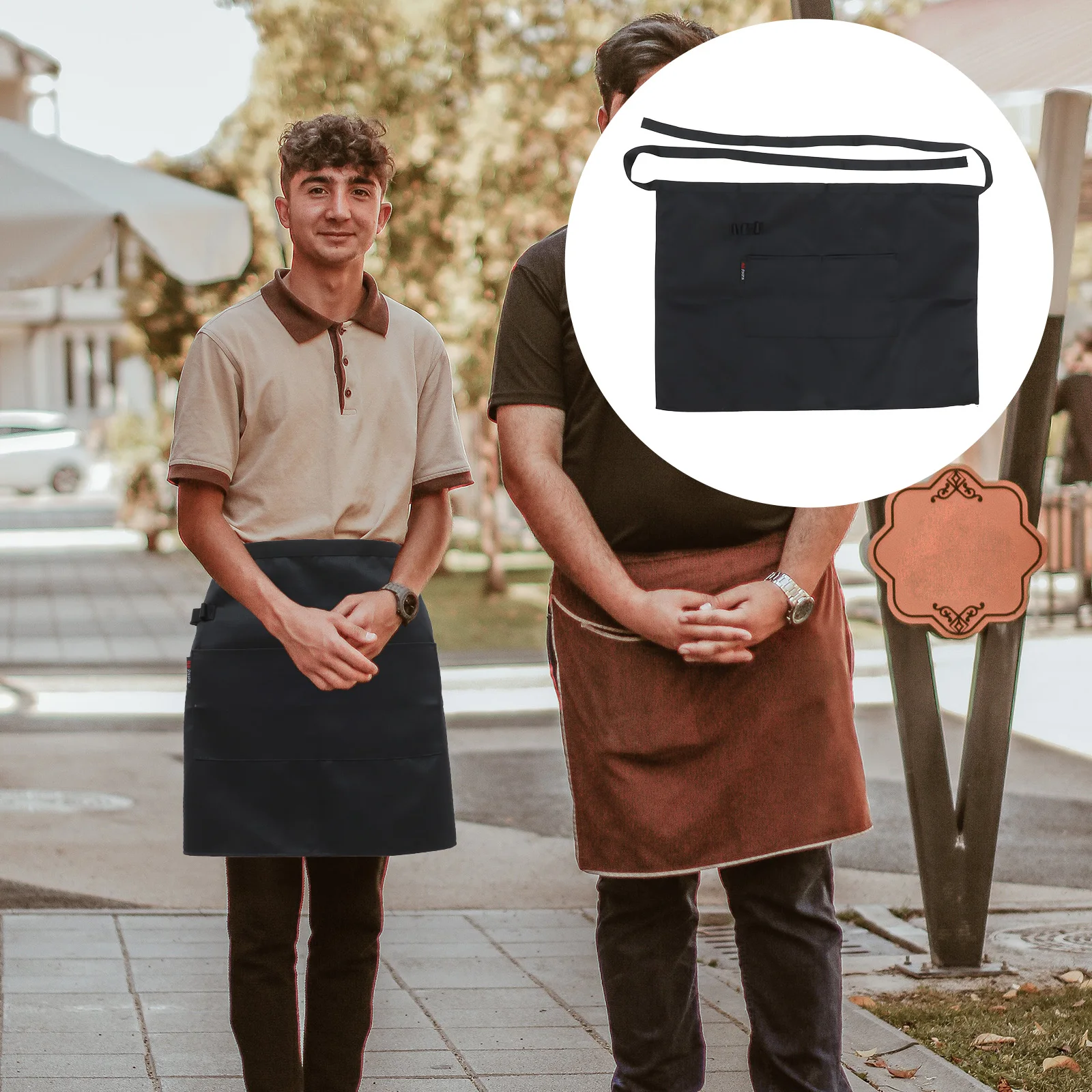 

Reusable Black Half Apron for Women Restaurant Server Pockets Polyamide Material Easy Clean Kitchen Waitress Uniform