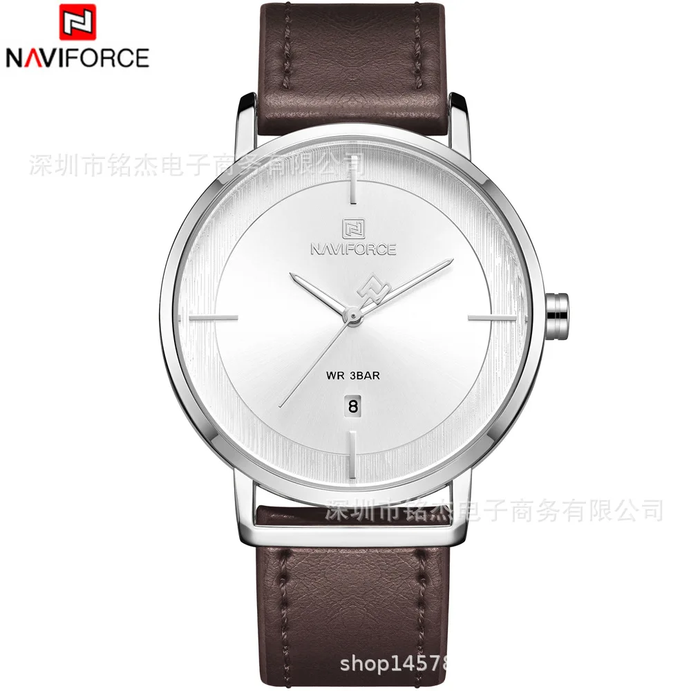 NAVIFORCE 3009 Chronograph Men\'s Fashion Casual Quartz Watch Men Waterproof Sport Watches Black Leather 24 Hour Calendar Clock