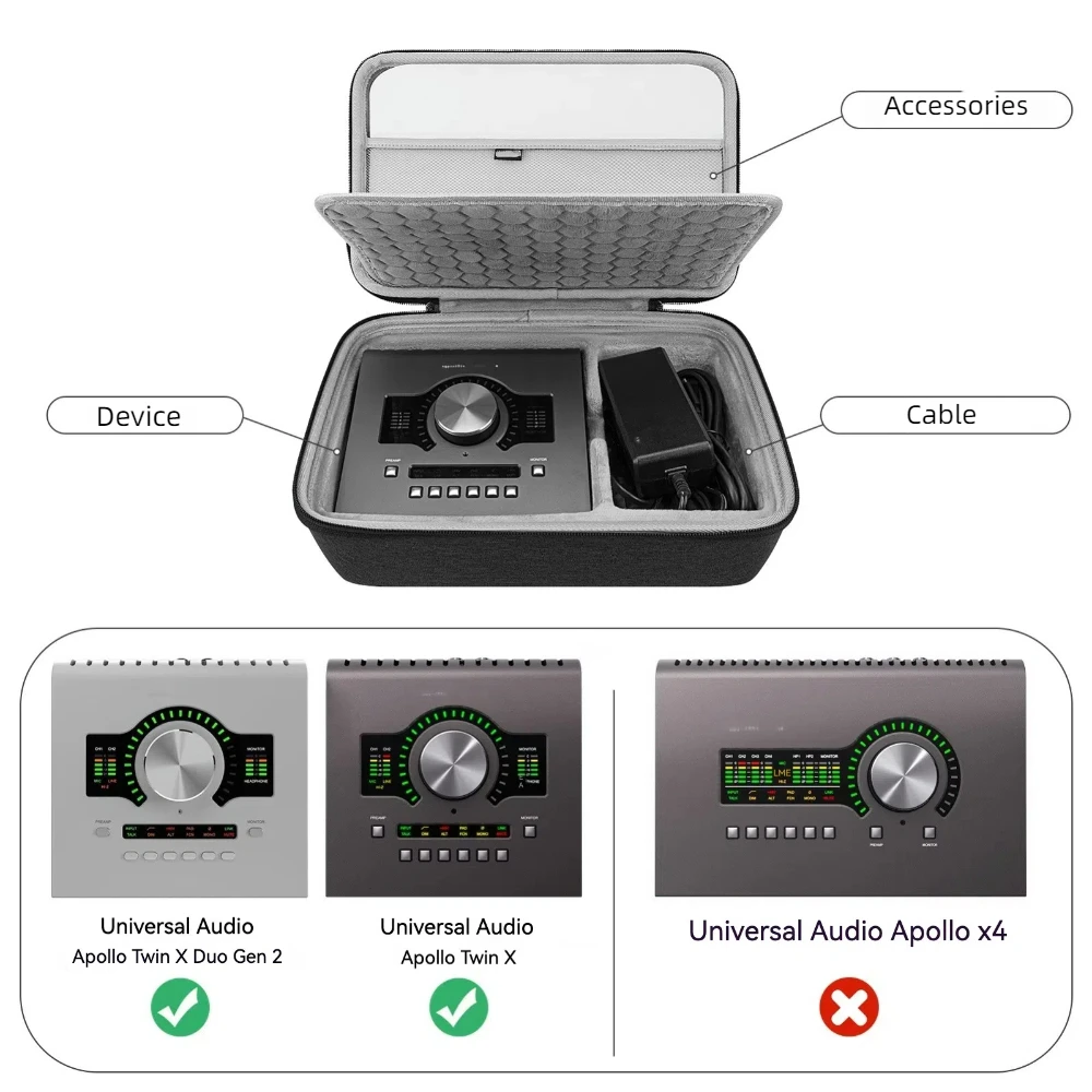 Twardy organizer EVA na karty dźwiękowe Apollo Twin X/Twin X Duo Gen 2 do miksowania i aranżowania, poręczny futerał do przechowywania — zdjęcie produktu 2