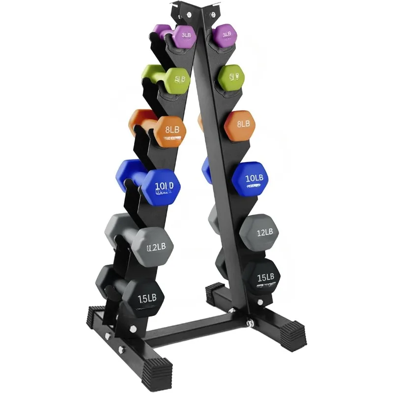 2 3 5 8 and 10 Pound Neoprene Dumbbell Free Hand Weight Set with Rack, Ideal for Home Exercises to Gain Tone and Definition