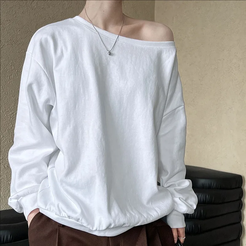 

Autumn new casual long sleeve hoodie women's loose off shoulder top