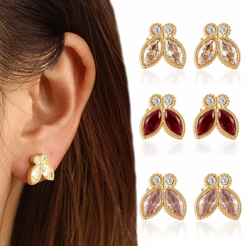 Classic Stainless Steel Ear Needle Zircon Round Stud Earrings For Women Birthstone Gold Color Small Huggie Daily Female Jewelry