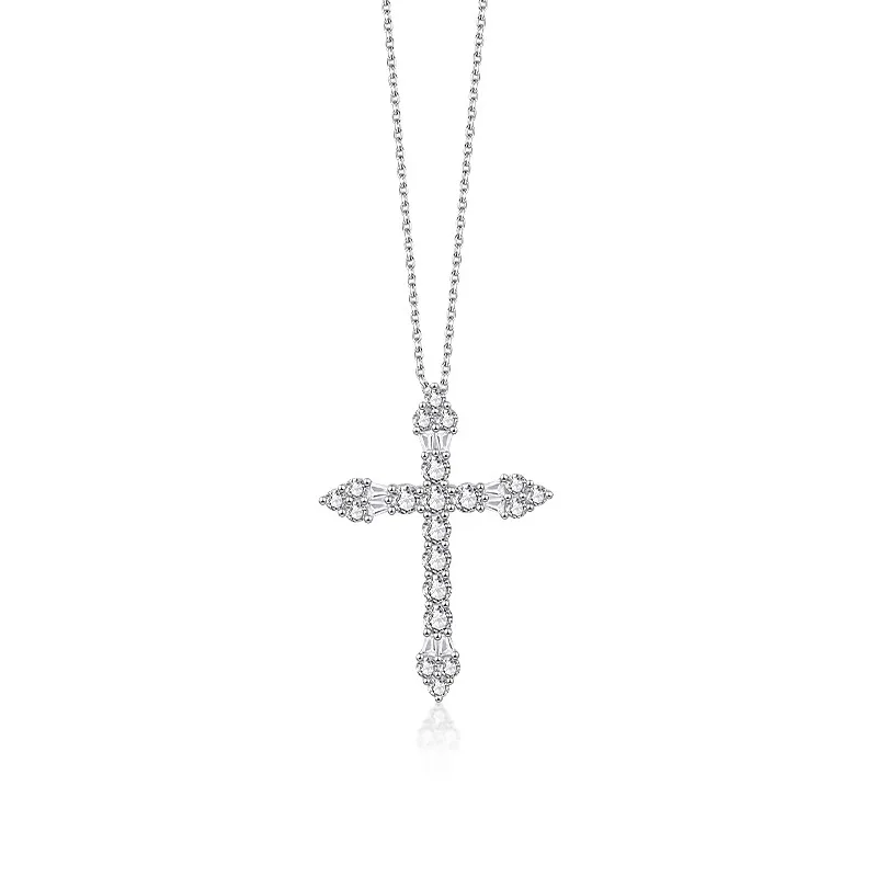 Cruz Colar S925 Sterling Silver Zircon Feminino Nicho Design Sense Luxo Pingente Atacado Jóias Unisex