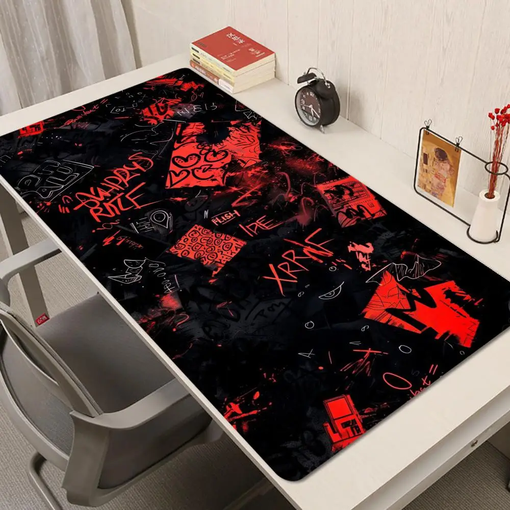 

Красный, черный коврик для мыши с граффити, нескользящий игровой коврик для мыши нескольких размеров, геймерский коврик для киберспорта, игровой механический коврик для клавиатуры XXL, настольный коврик