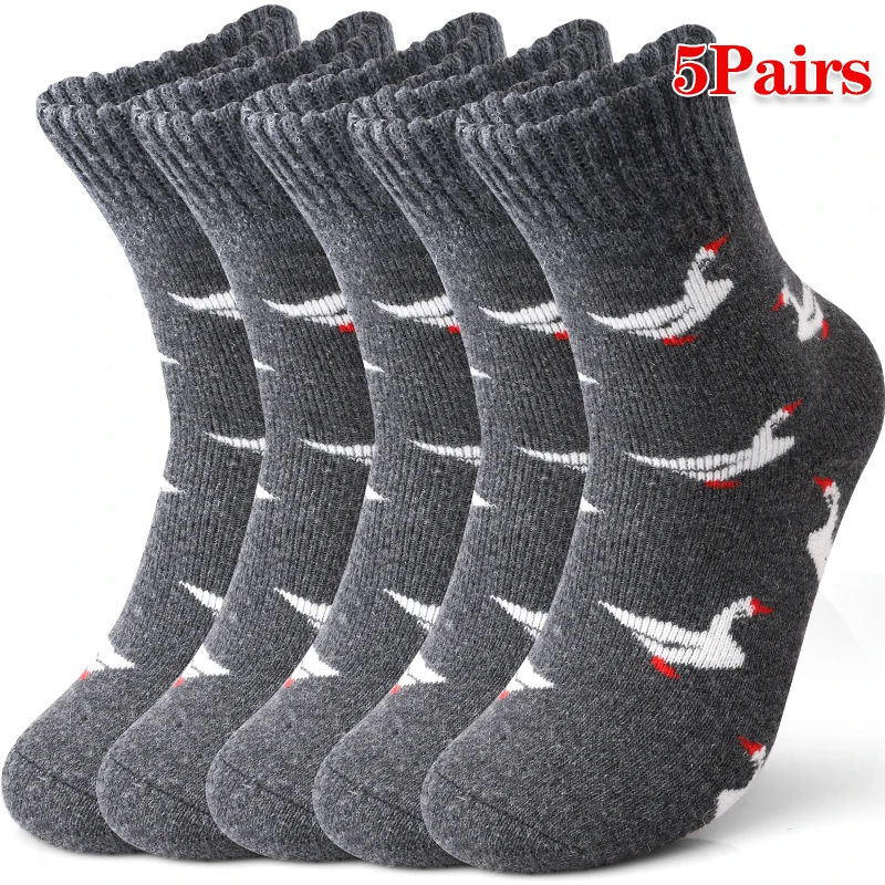 

5 пар супер утолщенных зимних носков с узором в виде сердца, женские термоноски средней длины, уютные вязаные носки с махровой петлей, теплые снежные подарки