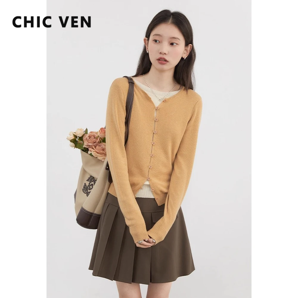 

CHIC VEN New Korean Women Cardigan Solid Long Sleeve O Neck Loose Casual Knitted Sweater Slim Girl Top Spring Autumn 2025