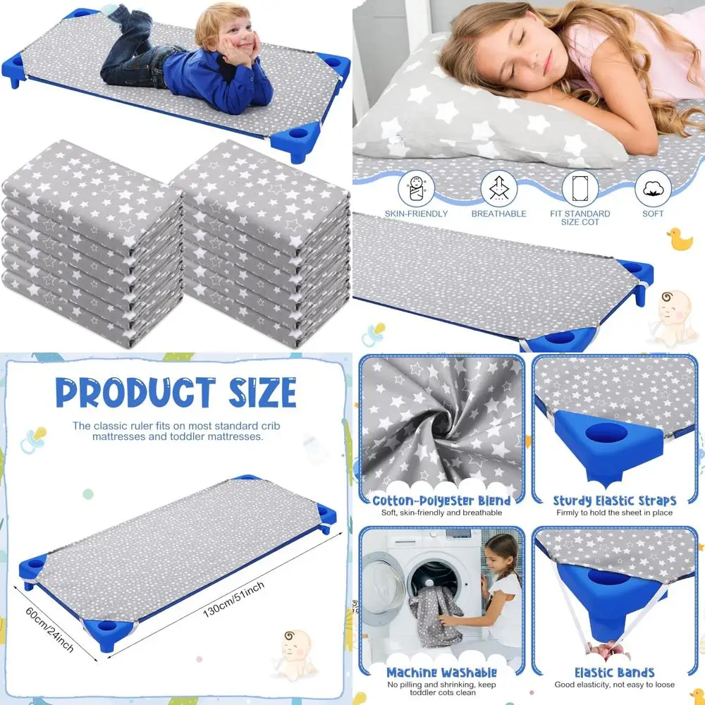 Peryiter 12 szt. Prześcieradeł na mata do zabawy, prześcieradła do łóżeczka dla przedszkolaków, standardowy rozmiar 24 x 51, wzór w gwiazdki z elastycznymi pętlami w rogach, do łóżka F