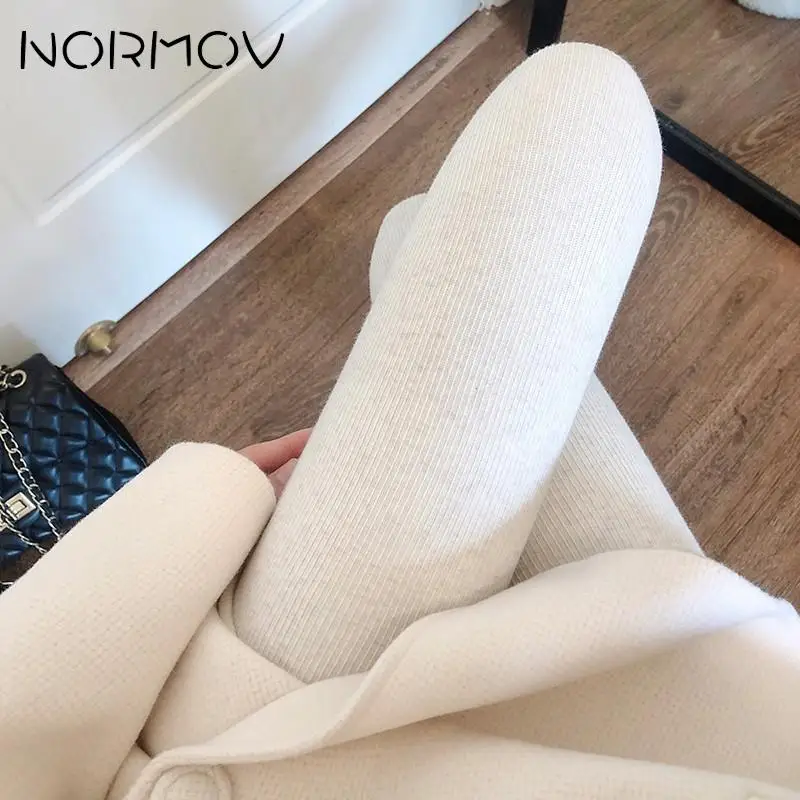 NORMOV Winter Solid Thickened White Tights Warm High Waist Solid Ribbed Wool Leggings Sports Leggings for Women Push Up