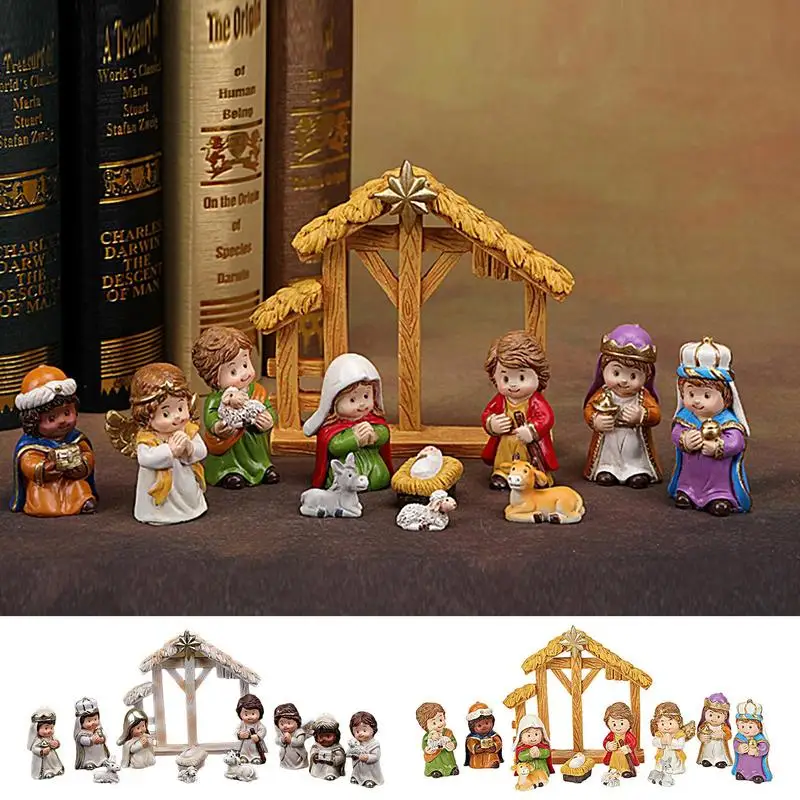 2025 new Christmas Nativity Sets Resin Nativity Figurine Collection Religious Holiday Baby Jesus Nativity Mantle Shelf Decor