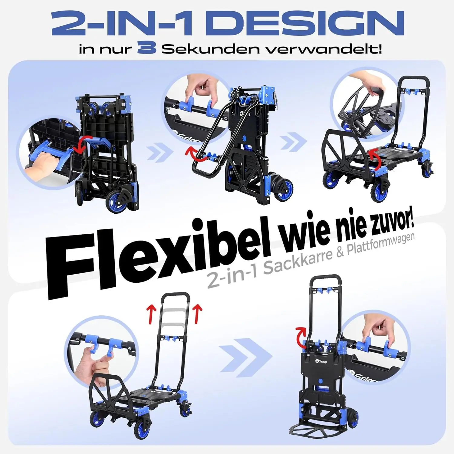 شاحنة ومنصة قابلة للطي 2 في 1، سعة تحميل 150 كجم، خفيفة الوزن، عربة نقل قوية، عجلات تحمل مزدوجة