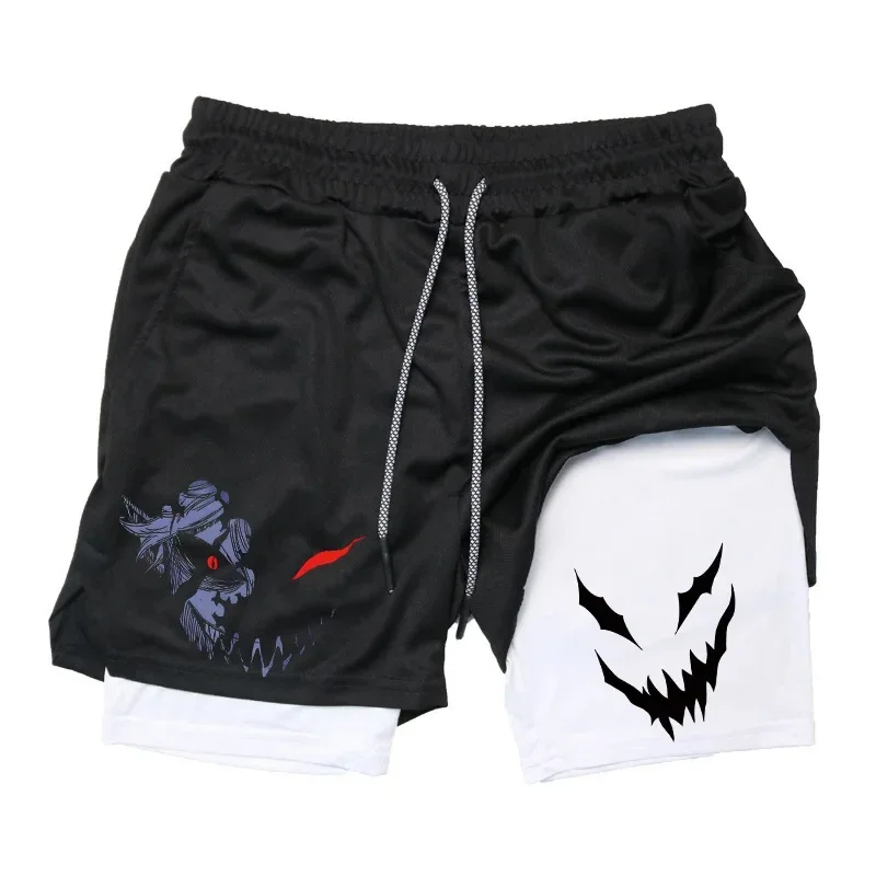 Summer New Black Five-leaf Clover Printed Men's and Women's Shorts Double-layer Loose Sports and Casual Pants for Beach Fitness - Image 3