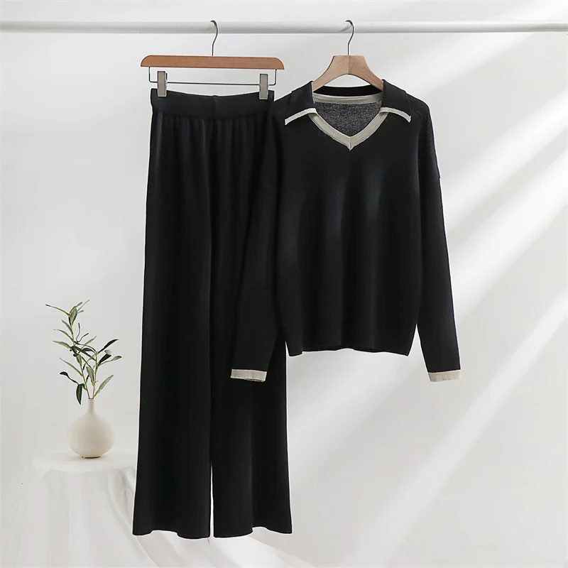 Casual Loungewear Tracksuit Women Set 2 Piece Knit Sweater Pant Matching Sets Women Elegant Knitted Two Piece Set For Women 2024