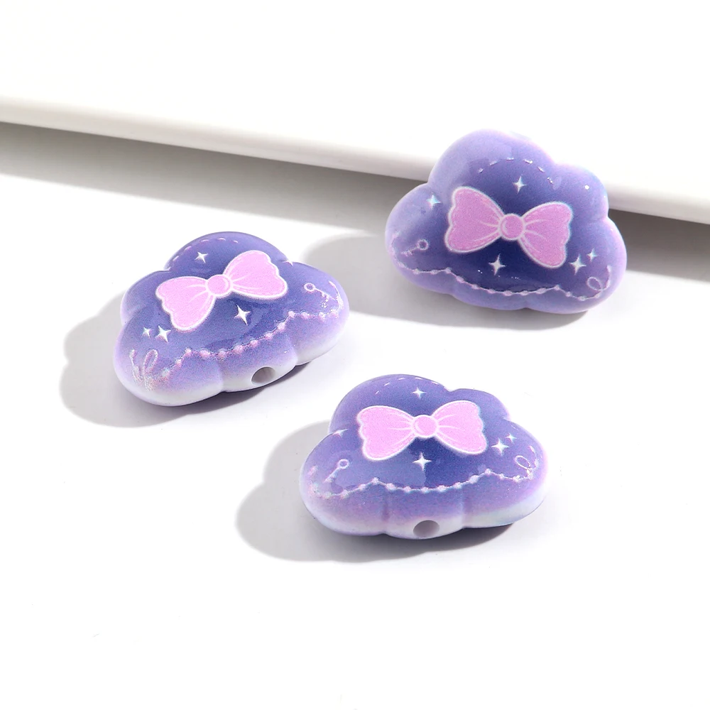15Pcs Cute Cloud Shape Bow Acrylic Spacer Beads for DIY Jewelry