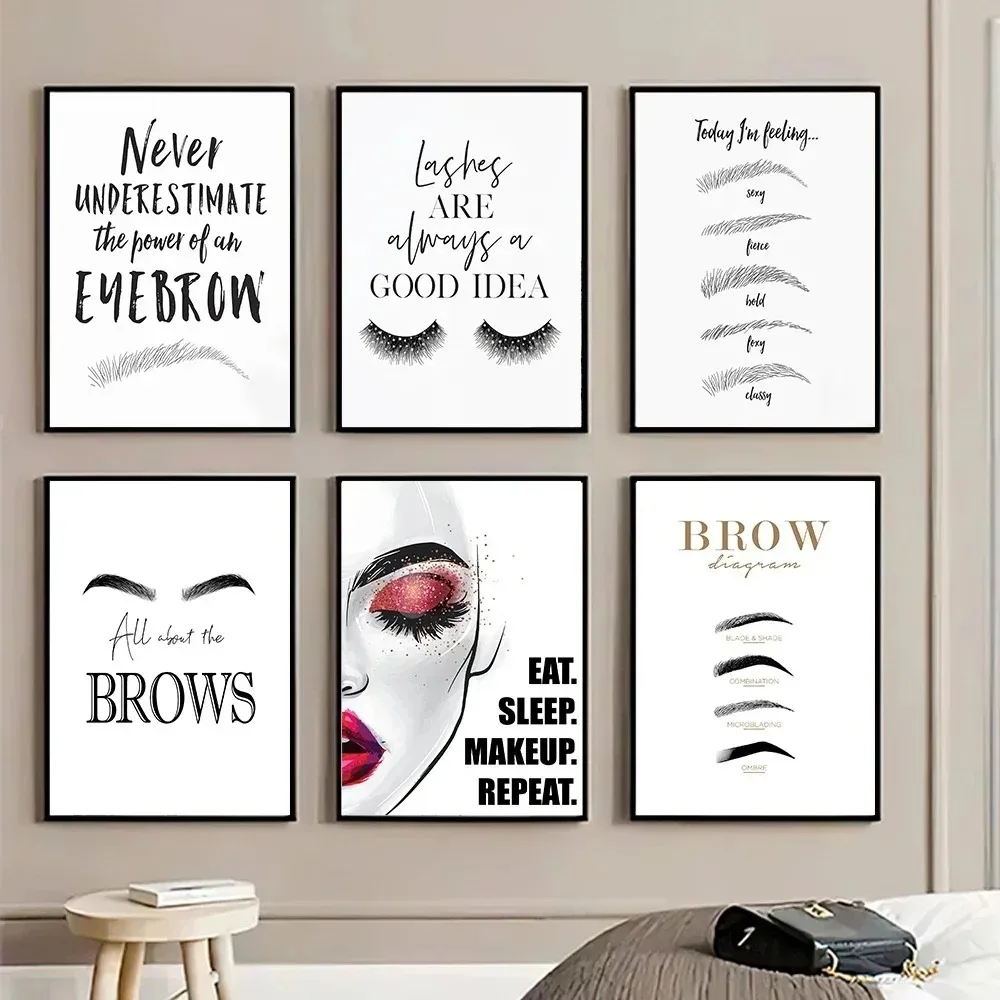 Mode Make-up Leinwand Malerei drucken Augenbrauen Wimpern Zitat Wand kunst Poster Schönheits salon Dekoration Mädchen Schlafzimmer Zimmer Bilder