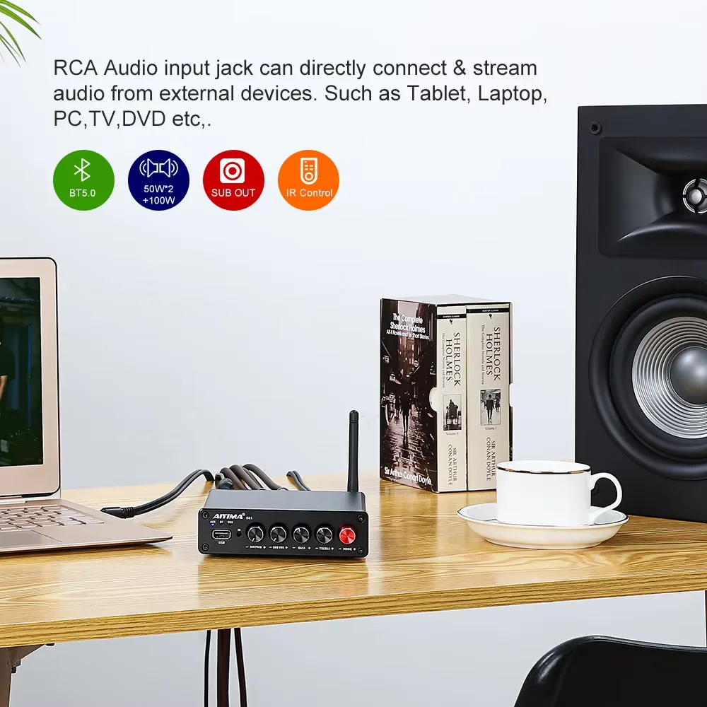 AIYIMA B01 Bluetooth Power Amplifier 2.1 Sound Amplificador Speaker Home Audio Amp A03 TPA3116 Subwoofer Amplifier 50Wx2+100W