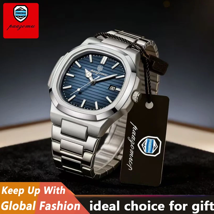 

PAAZOMU Men's Square Luxury Wristwatch Waterproof Luminous Date Stainless Steel Business Sports Quartz Watch