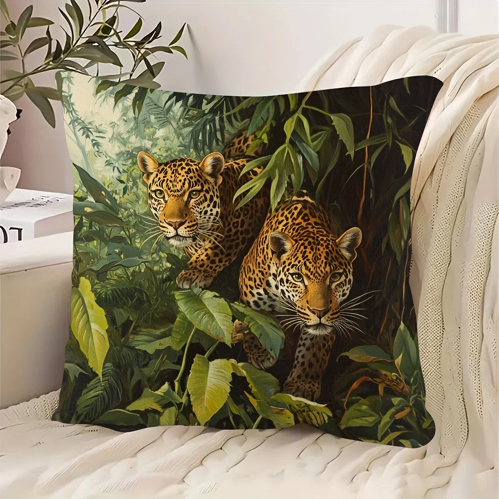 Majestic Lion Animal Double-Sided Pillowcase, Wildlife Portrait Cushion Cover with Zipper, Washable Decor Case for Sofa
