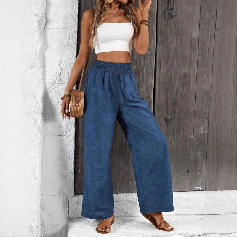 

Casual Women's Trousers Spring and Summer 2025 Solid Color Pleated Loose Women's Wide-leg Straight Pants