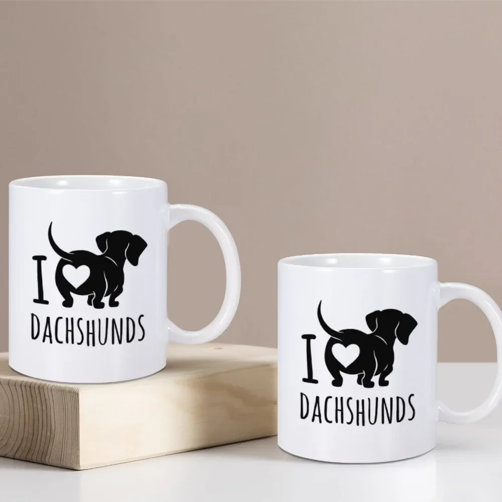 Cute Dachshund Mug I Love Dachshund Ceramic Camping Coffee Mugs Birthday Gift for Sausage Dog Lover Pet Owner Milk Tea Cup 11oz