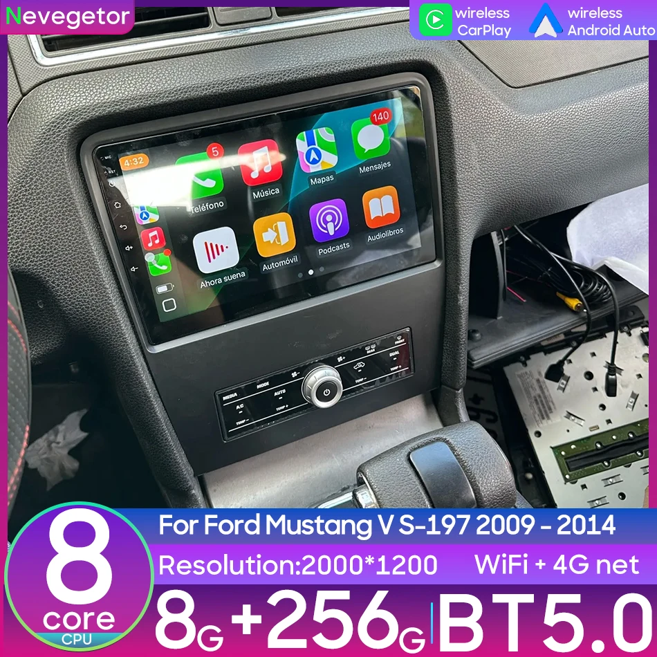 مشغل وسائط متعددة للسيارة يعمل بنظام أندرويد لسيارة Ford Mustang V S-197 2009 - 2014 وحدة رأس ستيريو فيديو لاسلكية CarPlay 2din مع الملاحة