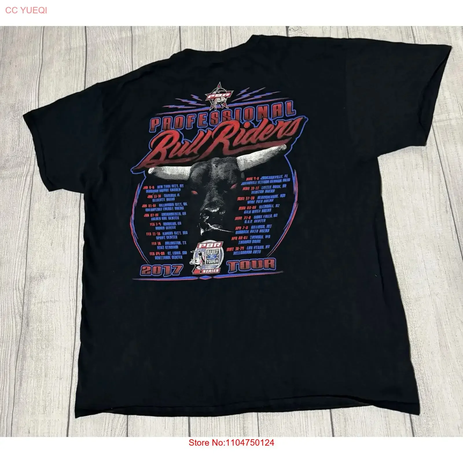 Professional Bull Riders PBR T Shirt Size XL 2017 Tour Two Sided Black vintage Washed homme Slightly graphic Soft streetwear