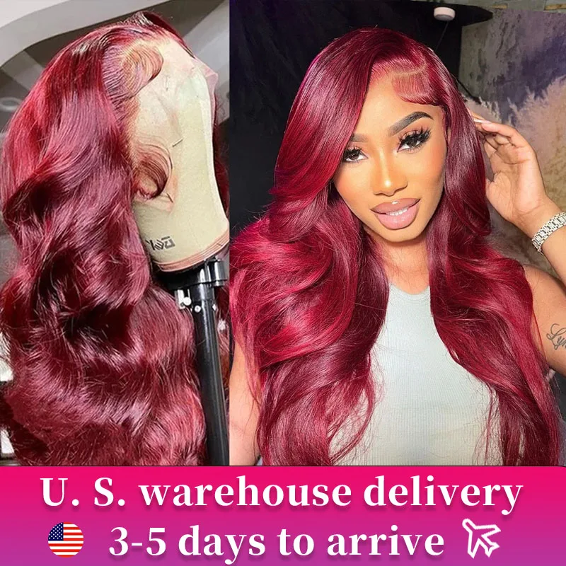 99j Burgundy Lace Front Human Hair Wig 13x4 Pre Plucked Transparent Lace Colored Body Wave 13x6 Hd Lace Frontal Wigs For Women