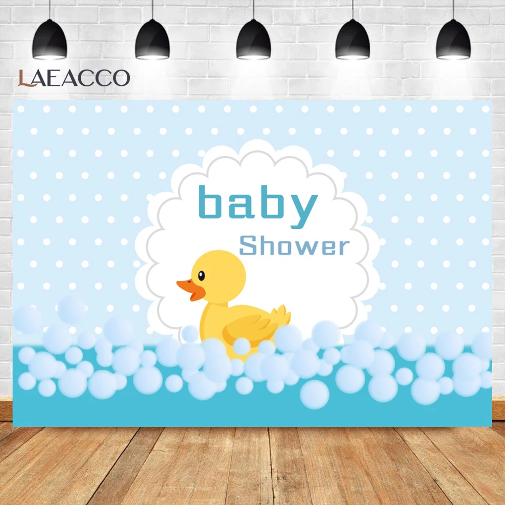 Laeacco Little Yellow Duck Child Birthday Theme Backdrop Bubbles Bath Baby Shower Newborn Party Decor Photographic Backgrounds