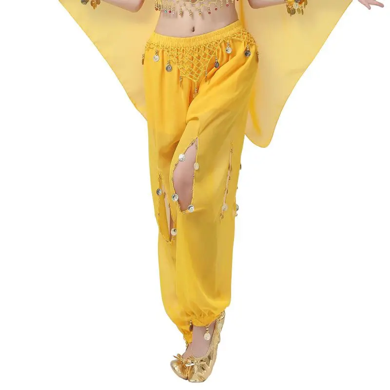 Women Belly Dance Harem Pants Chiffon Shiny Sequins Pants Fancy Sequins Tassels Bloomers Trousers Hanging Coin Bandana Sets