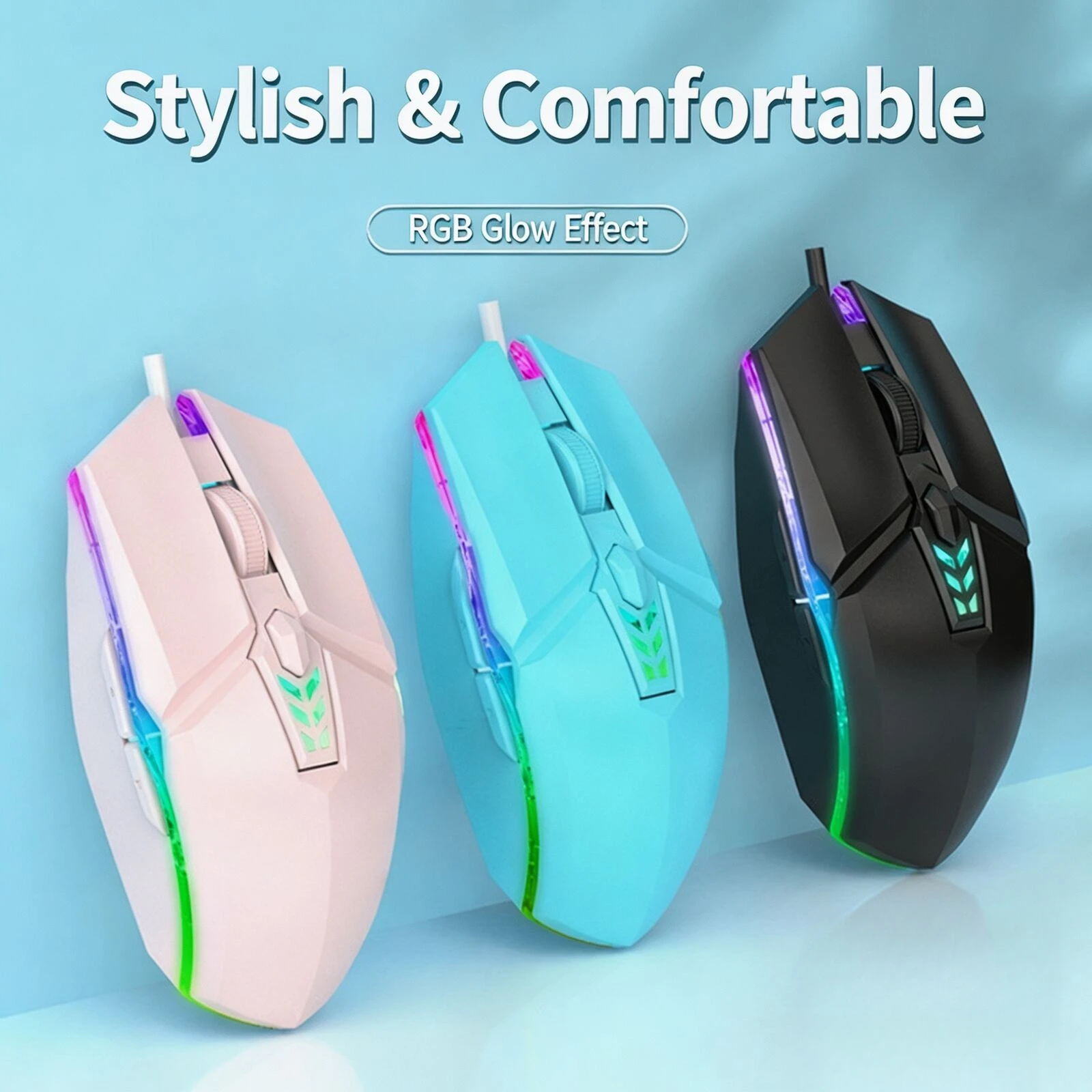 Wired Gaming Mouse RGB Gradient Backlit 3 Adjustable DPI Ergonomic Silent Click Mice For Laptop Desktop PC Gamers Office Gaming