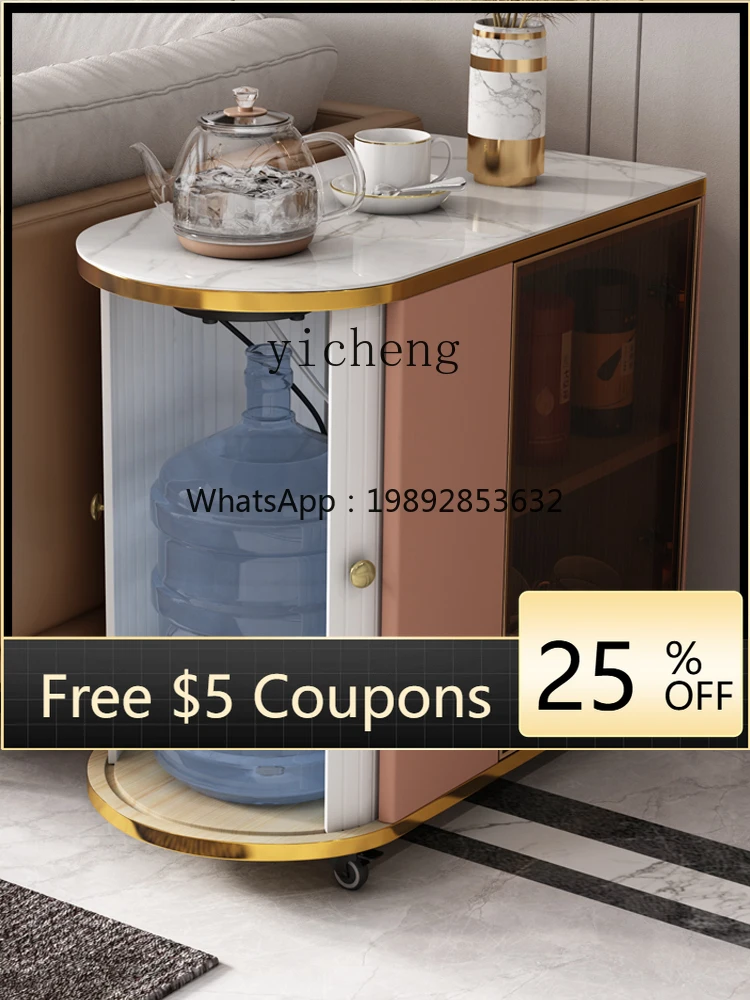 

ZZ Portable Tea Table Boiling Water Small Stone Plate Tea Table Solid Wood Tea Cart Multifunctional with Wheels