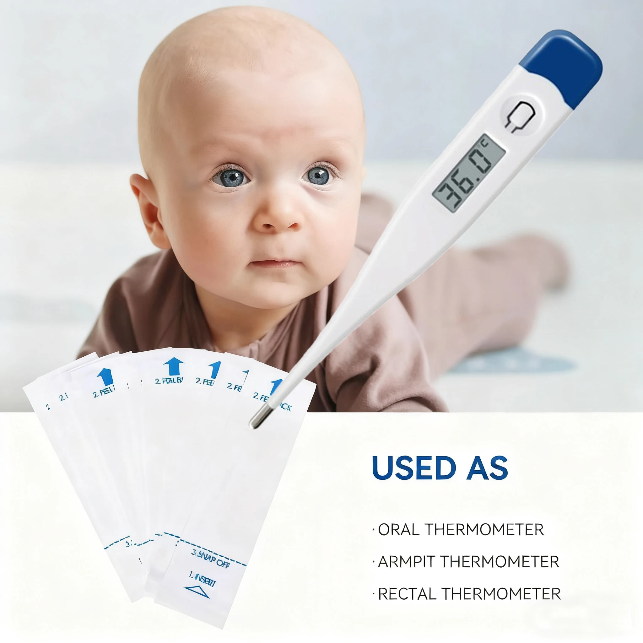 Digital Thermometer kit with Disposable Cover Hygiene Sanitary to Test Oral Ampit Rectal Fever Temperature Thermometers Sleeves