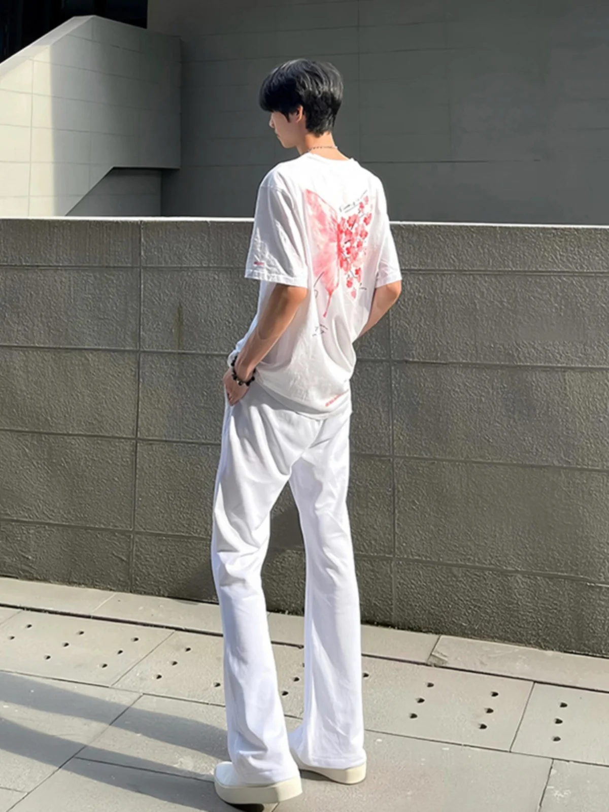 

White Slim Fit Straight Leg Jeans Men's High Waist Distressed Casual Wear Summer Jeans CleanFit Style Knife Hem