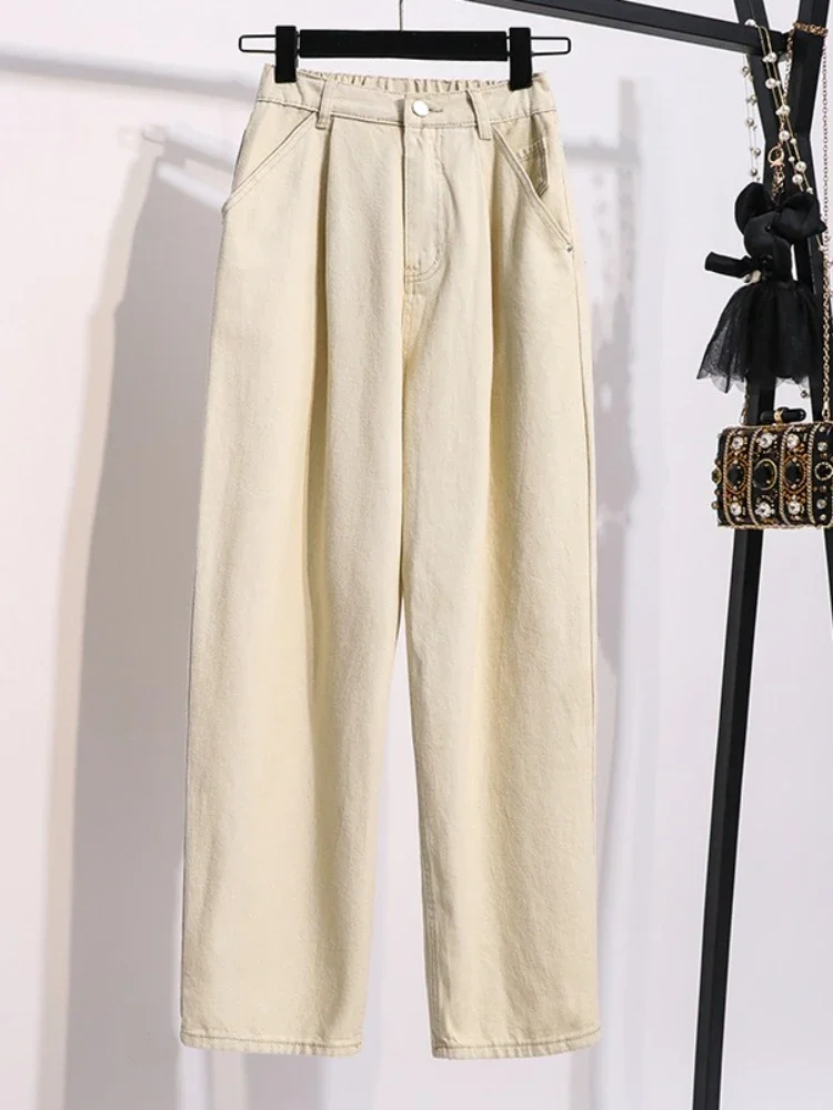 

2025 High Waist Casual Straight Full Length Trousers Women Plus Size Pants Autumn Winter Vintage Pure Cotton Wide Leg Pants