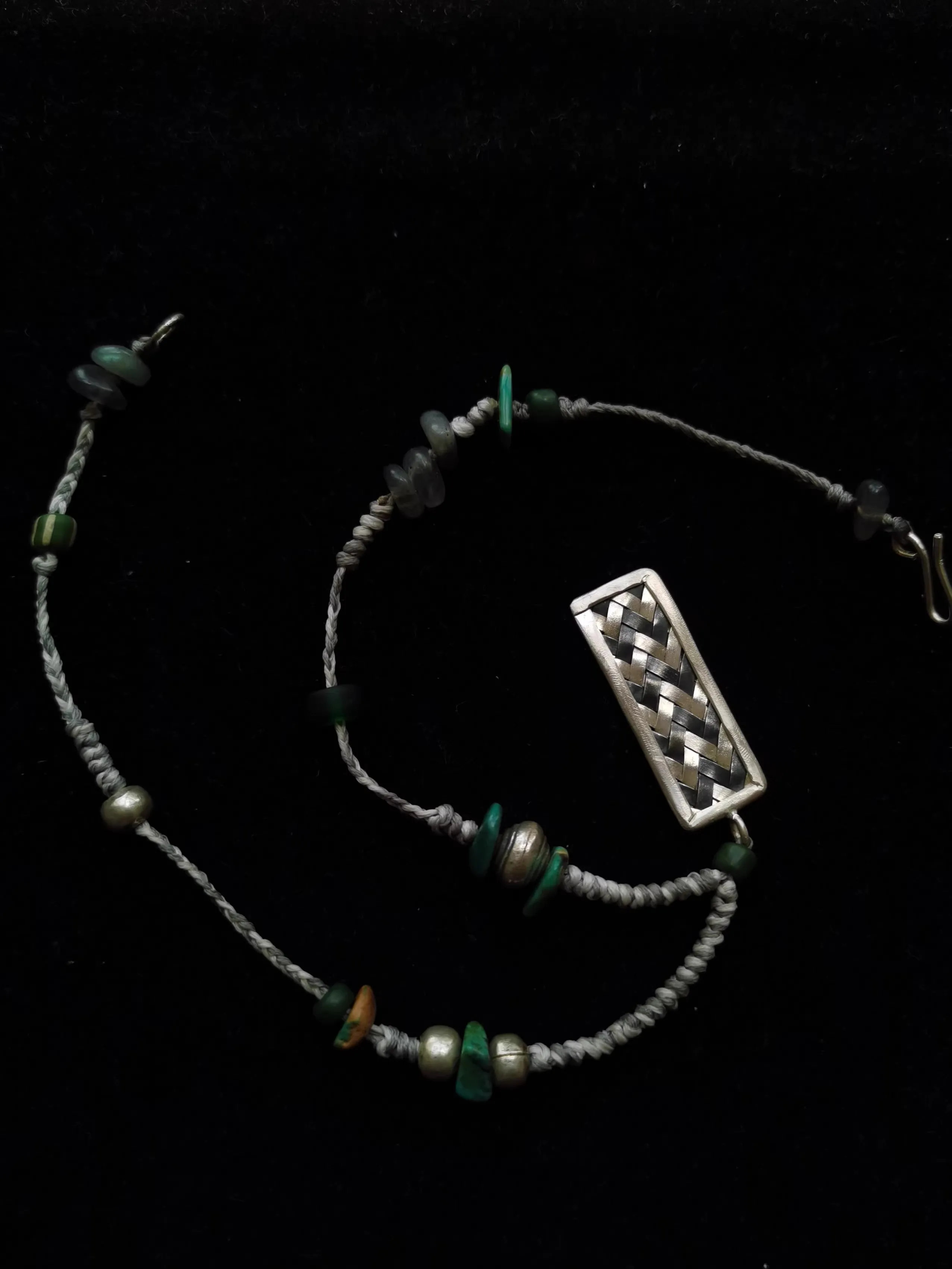 Vintage Navajo Inspired Handmade Woven Choker Natural Stone Pendant Necklace Designer Boho Jewelry For Women