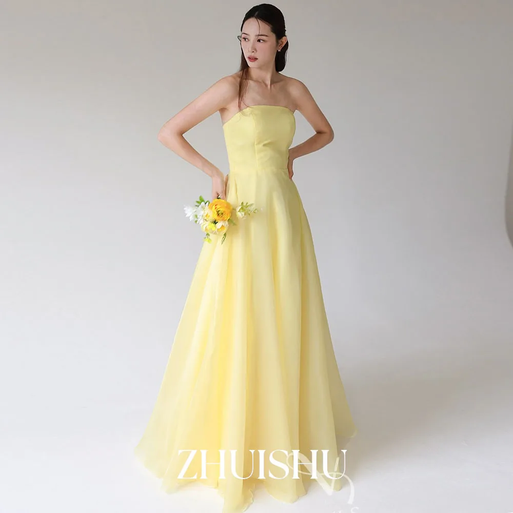 

ZHUISHU Yellow Korean Evening Party Dresses Strapless Corset Back Long Prom Party Gown Customized Bridal Wedding Snap Dresses