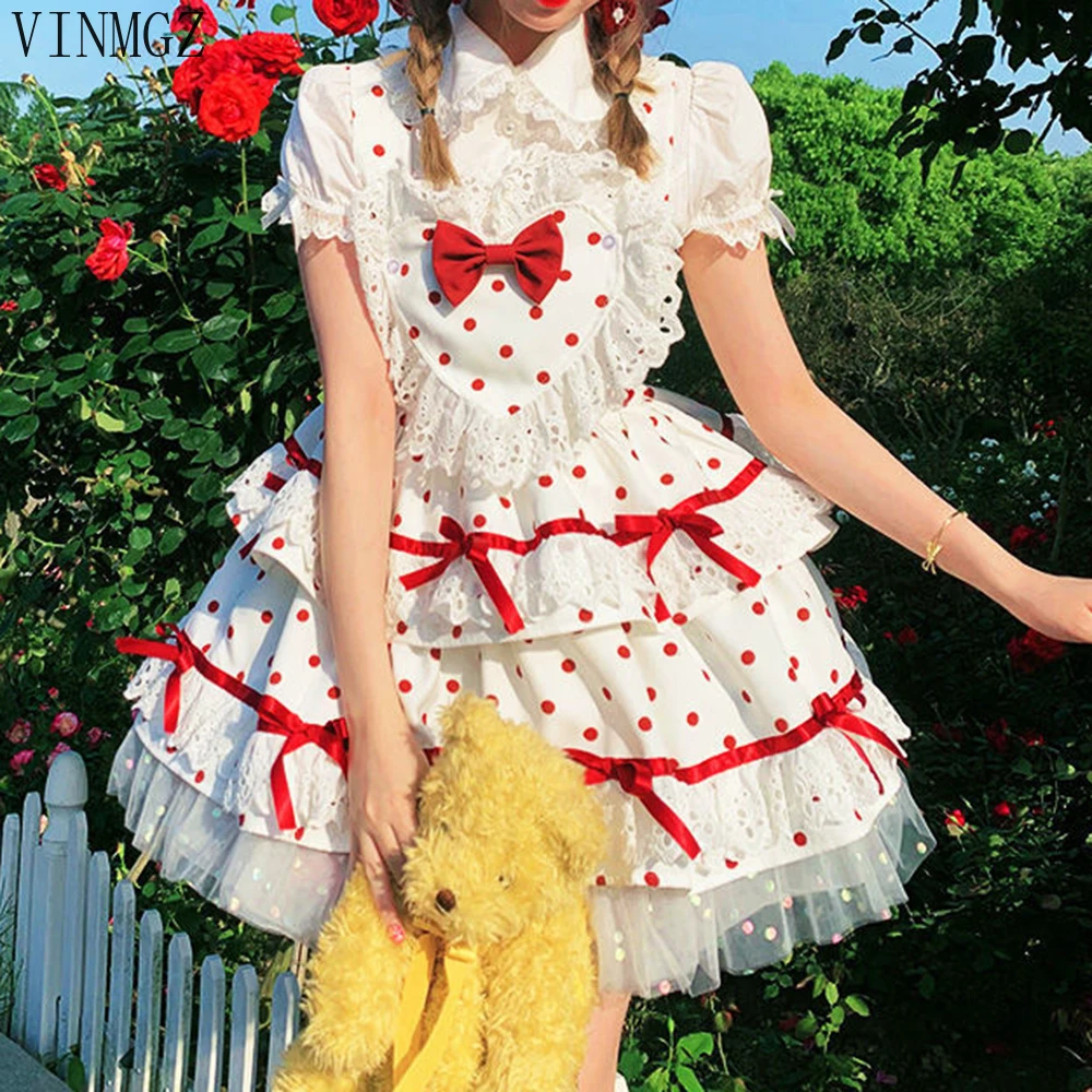 

[Full] Lolita strap skirt Lolita cute sweet love polka dot strap soft girl skirt birthday dress for women