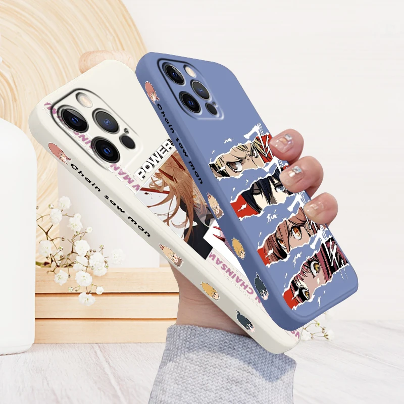 

C Chainsaw Man Cool Anime Liquid Left Rope For Apple iPhone 15 14 13 12 11 XS XR X 8 7 SE Pro Max Plus Mini Funda Phone Case