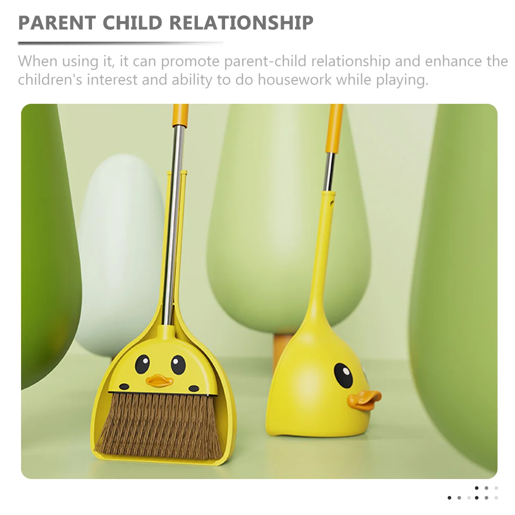 Little Yellow Duck Broom Child Broom Kids Cartoon Broom Small Cleaning Broom Dustpan Brush Pretend Play Toddler Broom