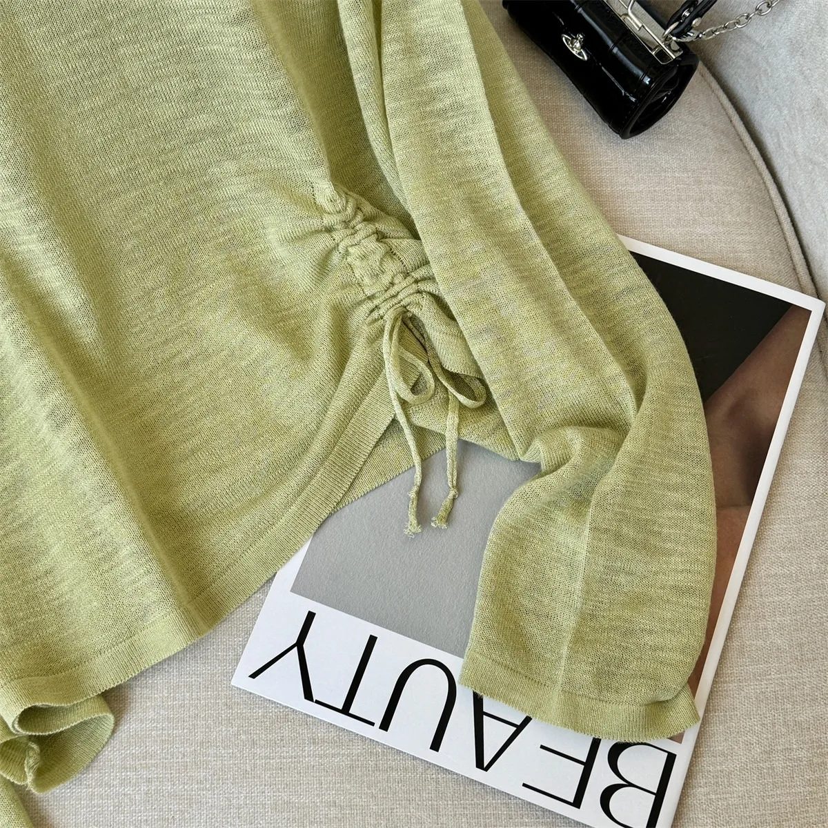 Damen Sexy Transparentes Crop-Top mit Kordelzug und Langen Ärmeln, Sonnenschutz-Überwurf, Trendige Casual Bluse in Petite-Größen – Detail 22