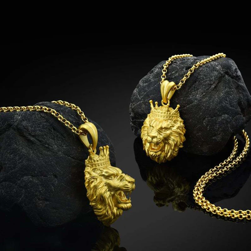 Popular Crown Lion Head Vintage Hip Hop One Piece Necklace Man Neutral Gold Plated Pendants Necklace For Women Unisex Jewelry